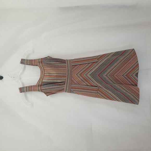 Vintage Dresses & Skirts - Vintage 70s Double Knit Striped Dress Jumper Sundress - Lg Pockets /Waist Tie